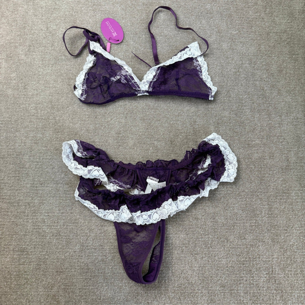 MSRP $35 Avidlove Women's M 2 Piece Sexy Lingerie Set Lace Bra and Panty Sheer