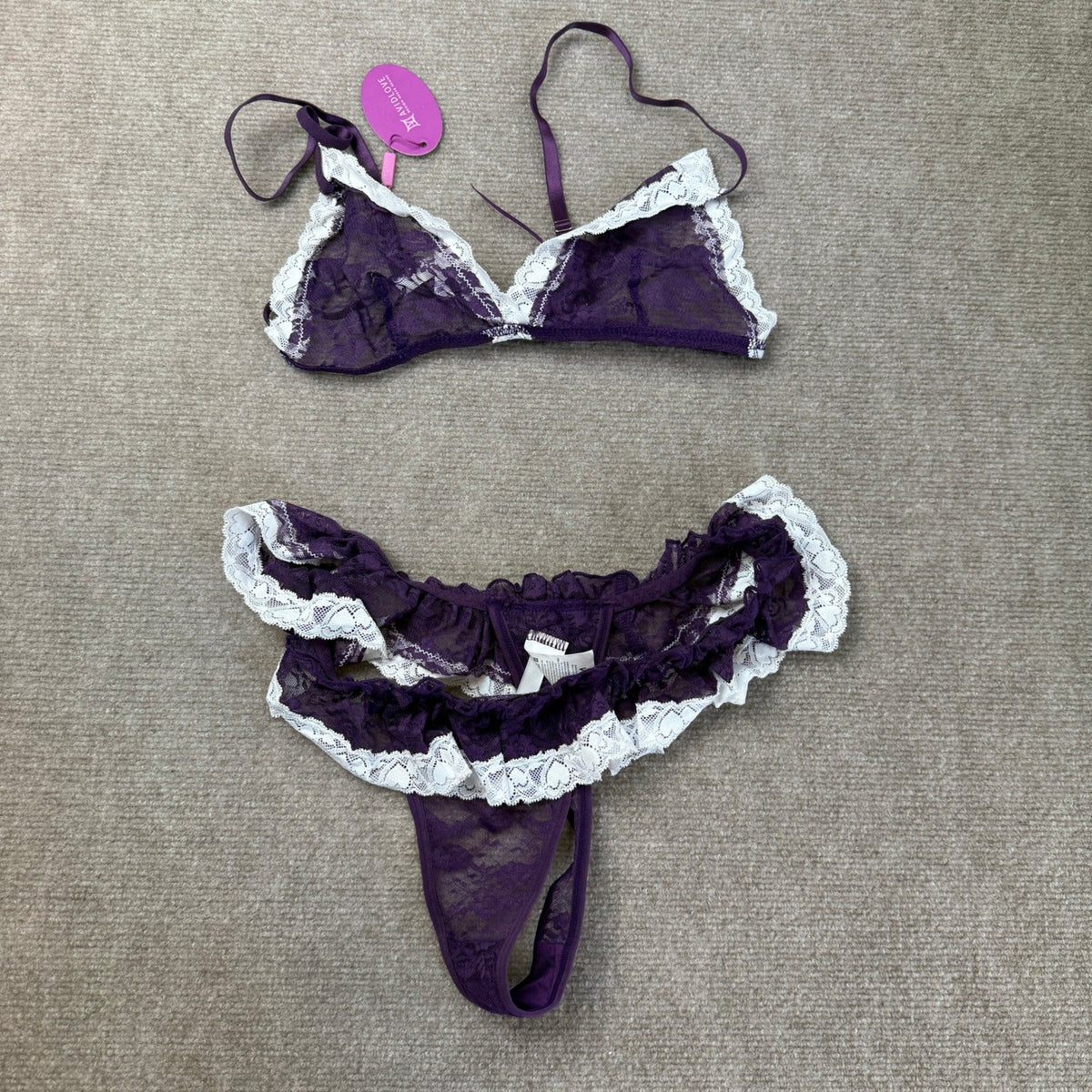 MSRP $35 Avidlove Women's M 2 Piece Sexy Lingerie Set Lace Bra and Panty Sheer