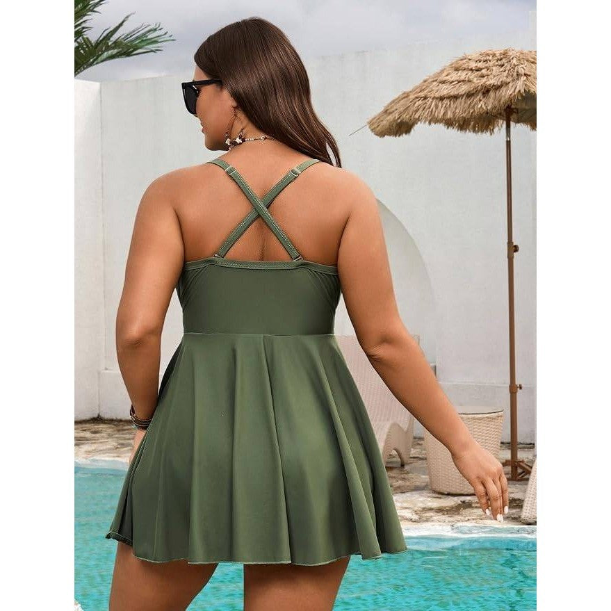 MSRP $38 SCOMCHIC Women's 4XL Swim Dress One Piece Swimsuit Tummy Control