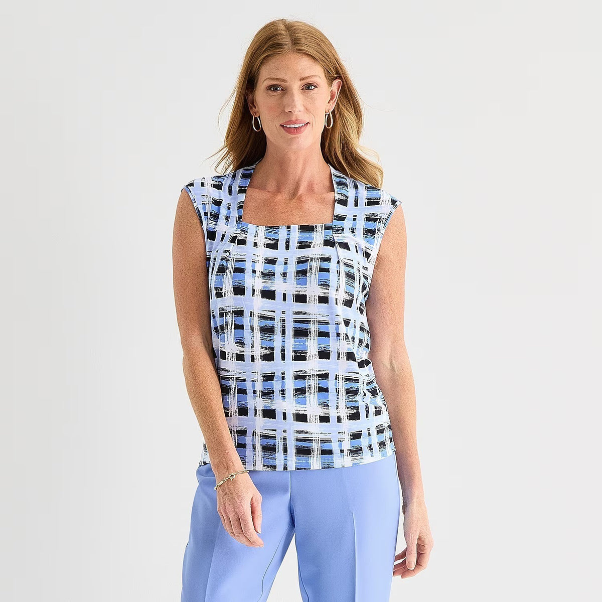 MSRP $44 Black Label by Evan-Picone Womens M Sky Blue Sleeveless Blouse Square