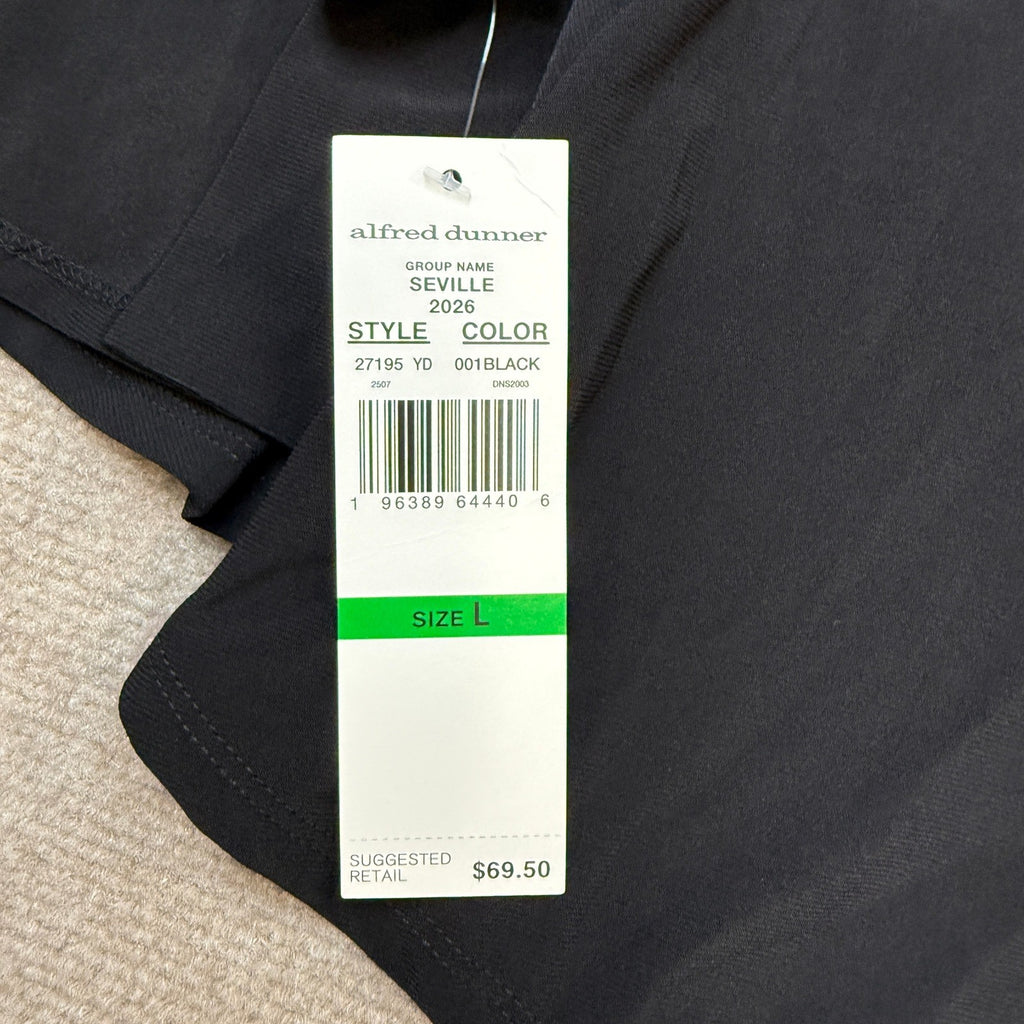 MSRP $69 Alfred Dunner Seville L Black Keyhole Stitch 2-in-1 Cardigan Top 3/4