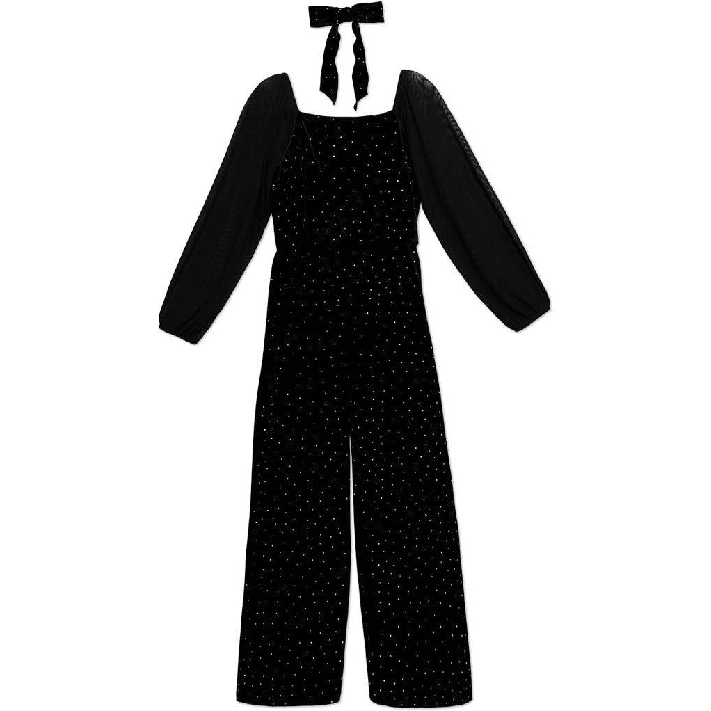 MSRP $74 Speechless Girls' 8 Black Velvet Pearl-Embellished Jumpsuit Long She