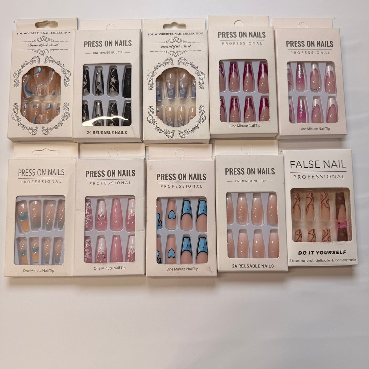 Lot of 10 Pack of 24 New False Press On Nails Assorted Designs and Colors №N2