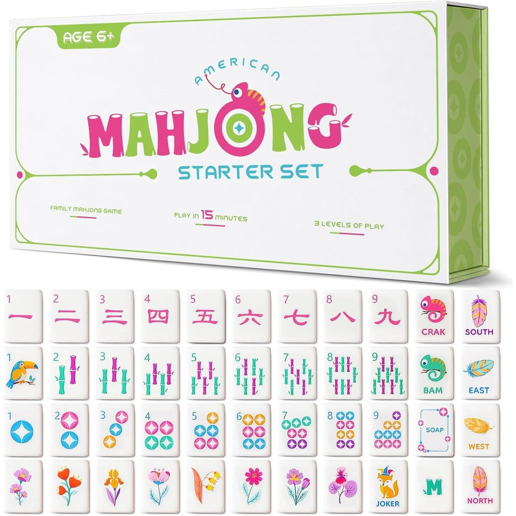Virora Mahjong Mini Mahjong Set for Kids & Beginners, Green Portable Travel Mah