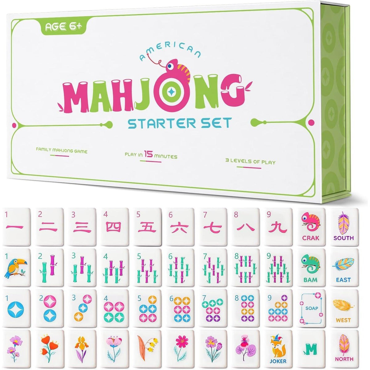 Virora Mahjong Mini Mahjong Set for Kids & Beginners, Green Portable Travel Mah
