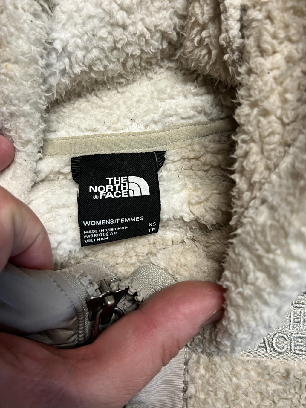 The North Face Women's XS Tan Plaid Full Zipper Hooded Sherpa Fleece Jacket #241