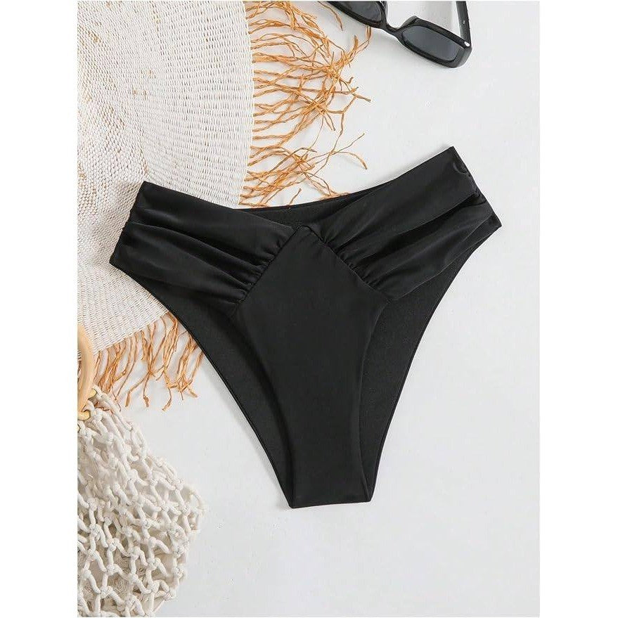 MSRP $33 GORGLITTER Women's L Cheeky High Waisted Ruched Thong Bikini