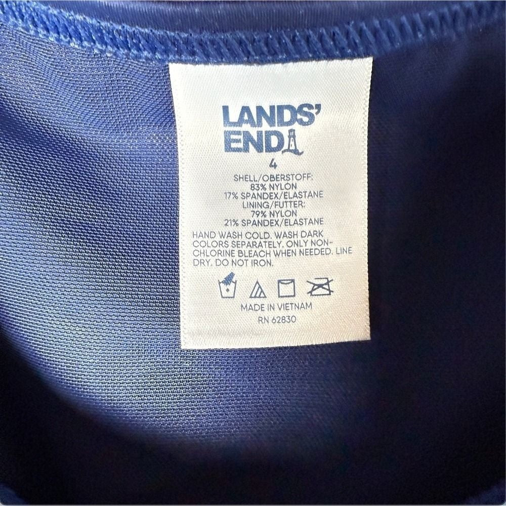 Lands' End Women's 4 Navy Striped Print High Neck Swimwear Tankini Top Chlorine