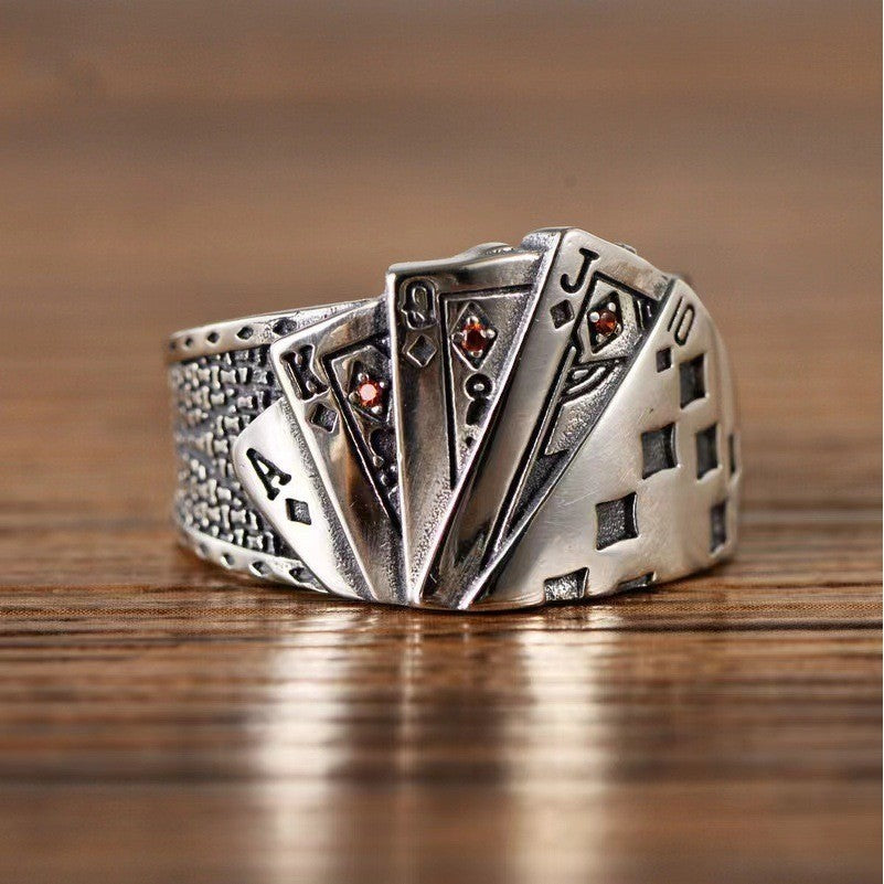 Poker Ring Royal Flush Card Men's Women's Gothic Punk Stainless Steel Size 8