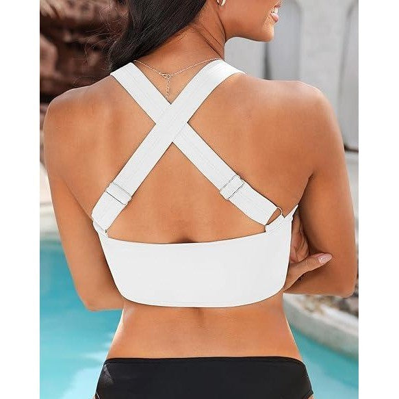 MSRP $33 GRAPENT Women's M White Swim Bikini Tops Only Twist Front Ruched Ba