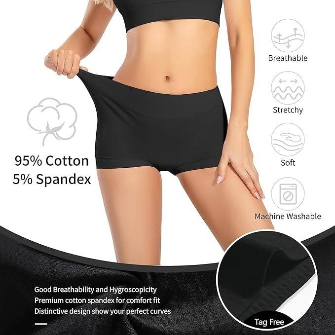 Set of 2 Migbean Boy Shorts Underwear for Women L Grey, Black Cotton Boyshorts