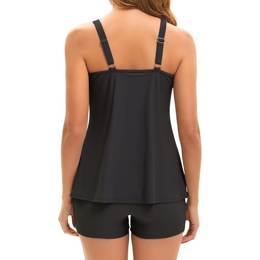 MSRP $35 Arolina Womens S Black Tankini Swimsuits Tummy Control Two Piece Bath