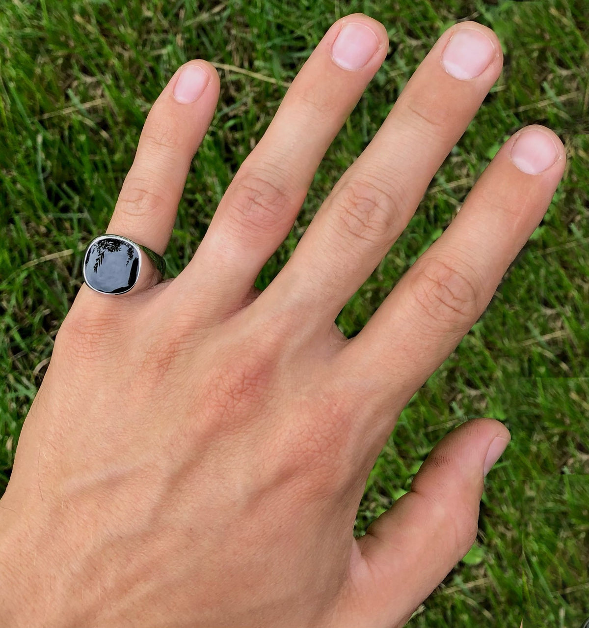 Square Black Signet Pinky Ring Mens Gold, Silver Tone Stainless Steel Size 8-13
