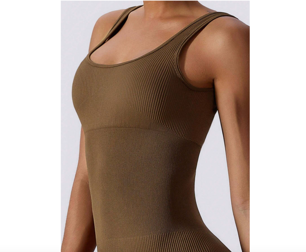 1pc Women's S, XL Seamless Shoulder Strap Jumpsuit Brown, Yoga Fitness Running