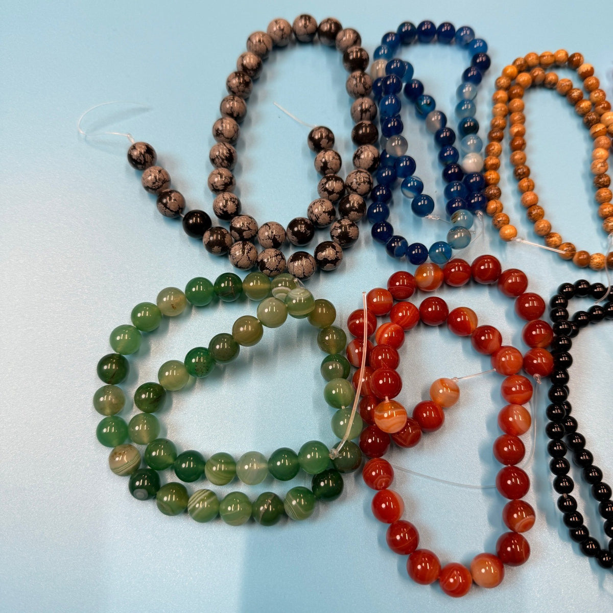 Set of 10 Natural Gemstone Round Beads Strands 15" Sizes 6,8,10 mm 14oz №B10