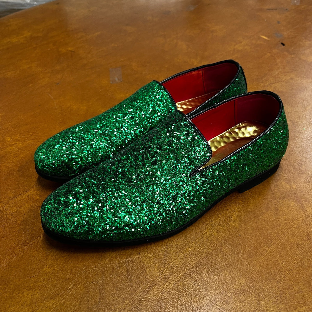 Santimon Men's US 7.5 - 12 Green Glitter Slip-On Loafers Sequin Dress Shoes