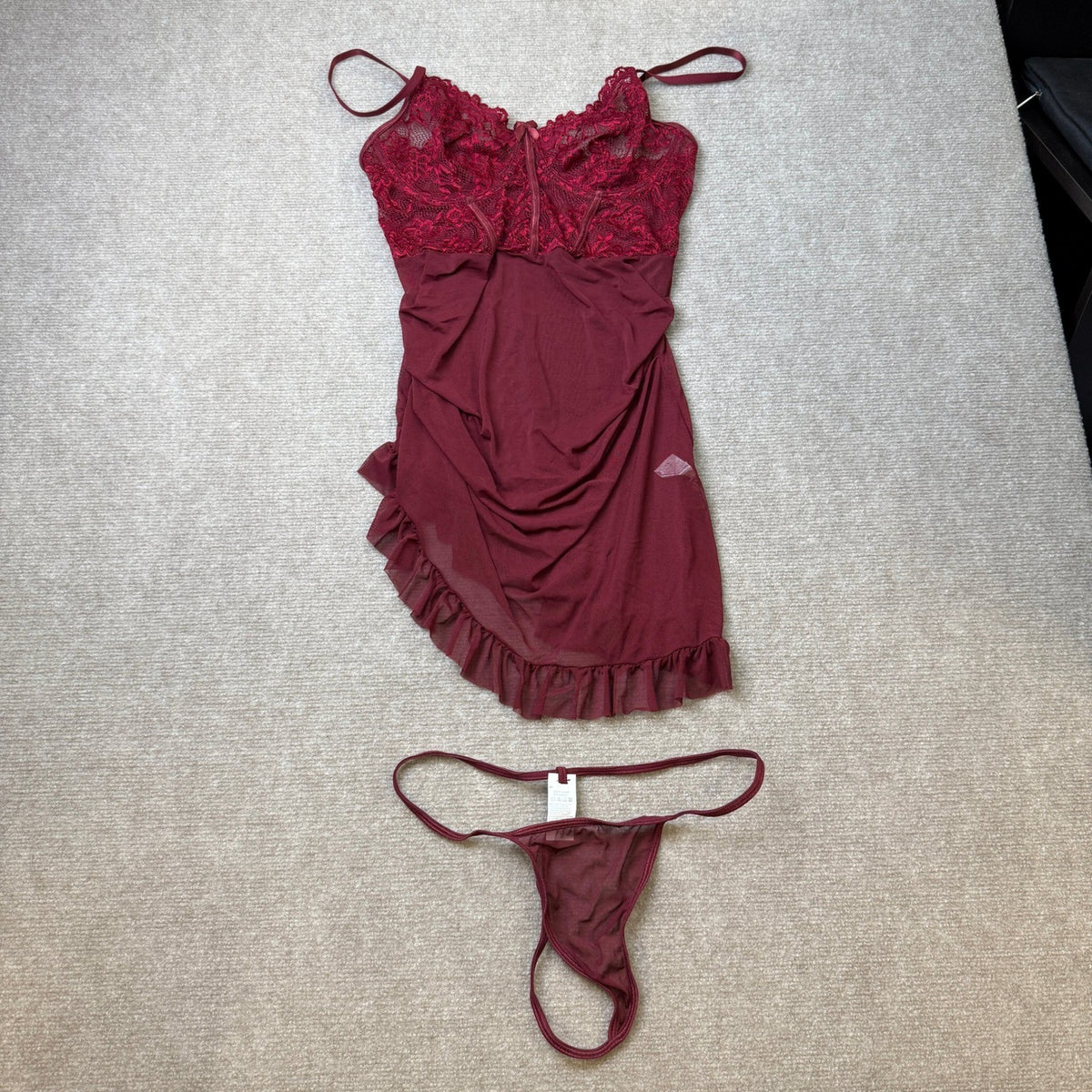 MSRP $22 Foxiny 2 Piece Women's XL Lingerie Set Bodycon Dress with Thong Ruff