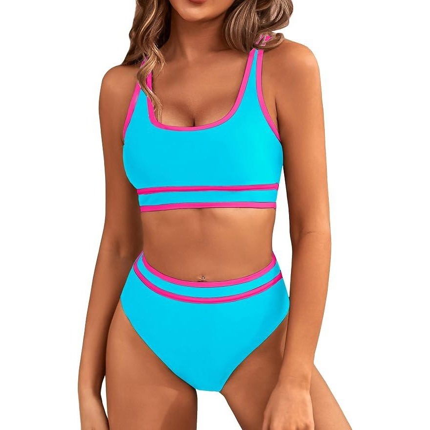 MSRP $39 BMJL Women's M Blue High Waisted Bikini Set Sporty Two Piece Color Blo