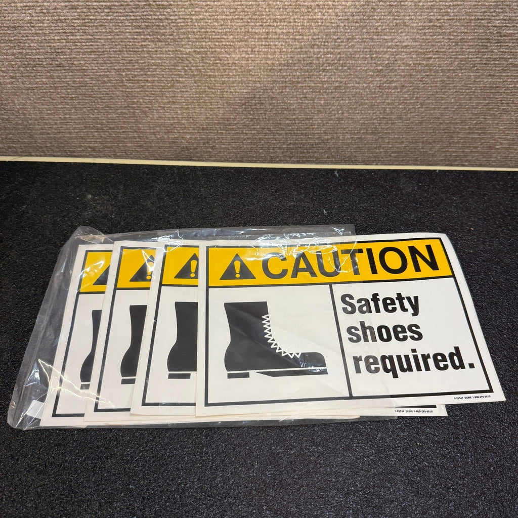 Set of 4 Uline S-25339 Safety Shoes Required Sign Vinyl 7x10", Adhesive-Backed