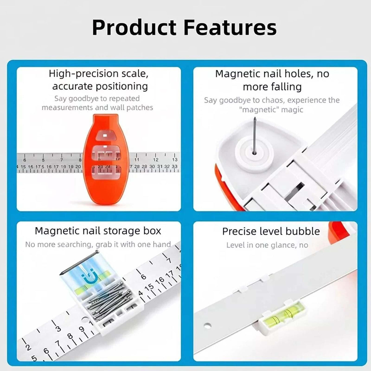 Picture Hanging Level Tool, 3 in 1 Mounting Tool With Bubble Level and Marking